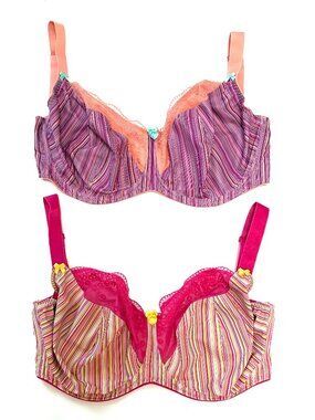 2 x Bravissimo Candy Stripe bra bundle, 32N US/32JJ UK, great condition